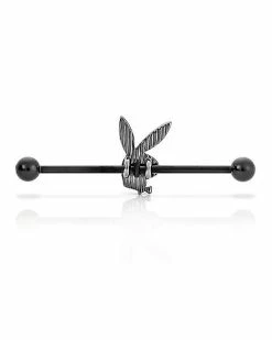 Hot Sale ❤️ Black Clear CZ Playboy Bunny Industrial Barbell - 14 Gauge 😉 -Playboy Shop 03722816 b