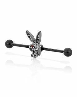 Hot Sale ❤️ Black Clear CZ Playboy Bunny Industrial Barbell - 14 Gauge 😉 -Playboy Shop 03722816 c