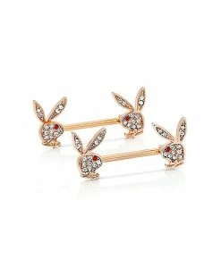 Cheapest ❤️ Rose Goldtone Clear CZ Playboy Bunny Nipple Barbells 🤩
