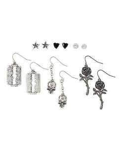 Discount ✔️ Multi-Pack Razor Rose and Skull Earrings - 6 Pack 😍