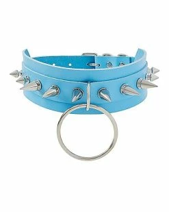 Cheap ✔️ Spiked Blue O-Ring Collar Choker Necklace 🔥