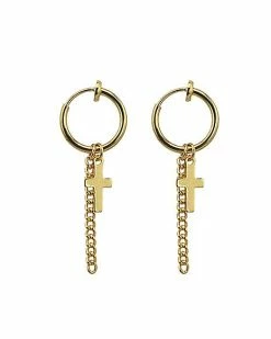 Flash Sale 🎉 Cross Goldtone Dangle Fake Hoop Earrings – 16 Gauge ⌛