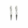 Budget ❤️ CZ Silvertone Spike Huggie Dangle Earrings - 18 Gauge 😀 -Playboy Shop 03729910 a
