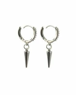 Budget ❤️ CZ Silvertone Spike Huggie Dangle Earrings - 18 Gauge 😀 -Playboy Shop 03729910 b