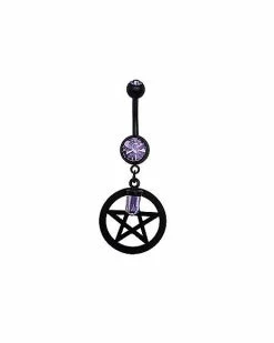 Best Sale π Purple CZ Pentagram Dangle Belly Ring β 14 Gauge βοΈ