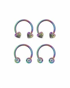 Promo 🌟 Multi-Pack Iridescent F You CZ Horseshoe Rings 4 Pack - 16 Gauge ⭐