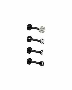Deals ✔️ Multi-Pack Black Pave CZ Labret Lip Rings 4 Pack – 16 Gauge ✔️
