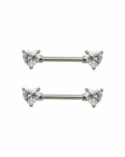 Cheap 🔔 Multi-Pack CZ Titanium Double Hearts Nipple Barbells 2 Pack – 14 Gauge 🔥