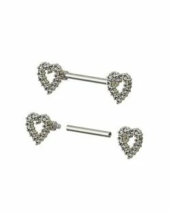 Deals 🥰 Clear CZ Heart Nipple Barbells - 14 Gauge 🔔 -Playboy Shop 03730744 b