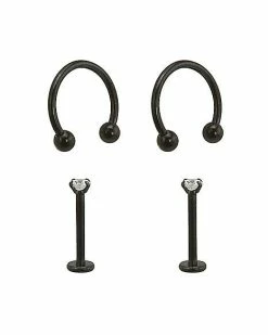 Coupon 🤩 Multi-Pack CZ Black Horseshoe and Labret 4 Pack - 16 Gauge 👍 -Playboy Shop 03730769 b