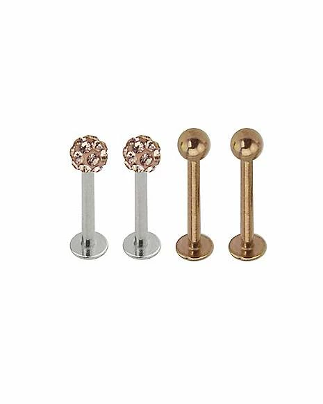 Brand new β¨ Multi-Pack Rosegold Plated CZ Dimple Labret Lip Rings 4 Pack - 16 Gauge π 4 Brand new β¨ Multi-Pack Rosegold Plated CZ Dimple Labret Lip Rings 4 Pack - 16 Gauge π - Image 2