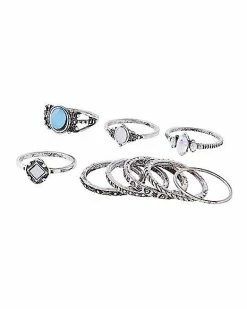 Best reviews of ❤️ Multi-Pack Silverplated Etched Stone Rings - 9 Pack 🔥