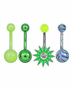 Wholesale 🌟 Multi-Pack Green Flower Belly Rings 4 Pack - 14 Gauge 🛒