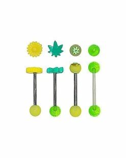 Discount ✨ Multi-Pack CZ Yellow Daisy and Green Leaf Barbells 4 Pack – 14 Gauge 🌟