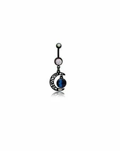 Promo 🔔 CZ Crescent Moon Dangle Belly Ring – 14 Gauge ❤️