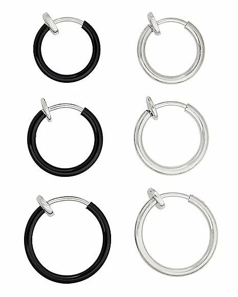 Best Sale π Multi-Pack Black and Silvertone Fake Hoop Earrings - 6 Pack π 3 Best Sale π Multi-Pack Black and Silvertone Fake Hoop Earrings - 6 Pack π