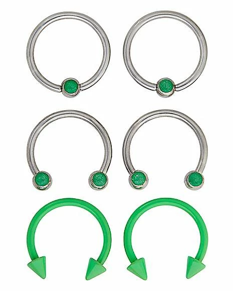 Flash Sale π Multi-Pack Glow in the Dark Captive Bead And Horseshoe Rings 6 Pack - 16 Gauge π 3 Flash Sale π Multi-Pack Glow in the Dark Captive Bead And Horseshoe Rings 6 Pack - 16 Gauge π