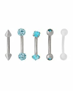 Best Sale 🧨 Multi-Pack Faux Opal Silvertone Curved Barbells 5 Pack - 16 Gauge 💯 -Playboy Shop 03732310 b