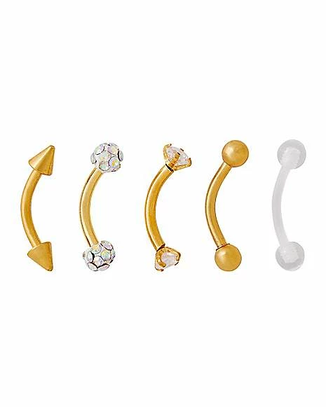Outlet π Multi-Pack Goldplated CZ Curved Barbells 5 Pack - 16 Gauge β¨ 3 Outlet π Multi-Pack Goldplated CZ Curved Barbells 5 Pack - 16 Gauge β¨