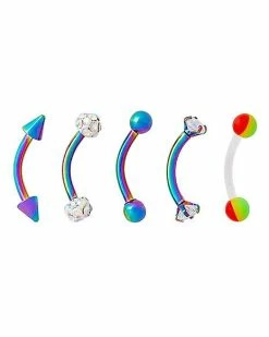 Promo 👏 Multi-Pack CZ Iridescent Curved Barbells 5 Pack - 16 Gauge 🔔