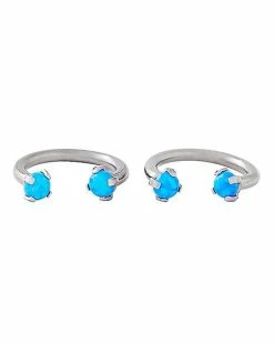 Promo 🔔 Blue Faux Opal Titanium Horseshoe Rings - 16 Gauge 👍
