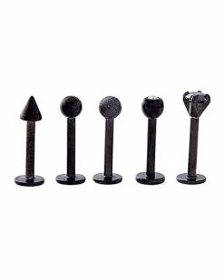 Buy ⭐ Multi-Pack Black CZ Labret Lip Rings 5 Pack – 16 Gauge 💯 -Playboy Shop 03732559 b