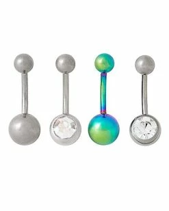 Cheap 🤩 Multi-Pack CZ Titanium Belly Rings 4 Pack – 14 Gauge ✨
