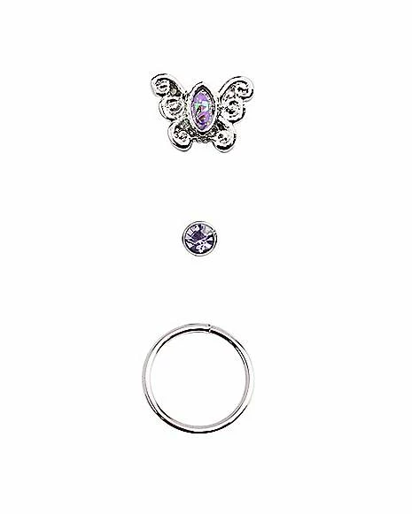 Outlet 🧨 Multi-Pack Butterfly Bone and Hoop Nose Rings 3 Pack - 20 Gauge 🥰 4 Outlet 🧨 Multi-Pack Butterfly Bone and Hoop Nose Rings 3 Pack - 20 Gauge 🥰 - Image 2