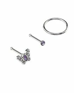 Outlet 🧨 Multi-Pack Butterfly Bone and Hoop Nose Rings 3 Pack - 20 Gauge 🥰 8 Outlet 🧨 Multi-Pack Butterfly Bone and Hoop Nose Rings 3 Pack - 20 Gauge 🥰 -Playboy Shop 03732864 c