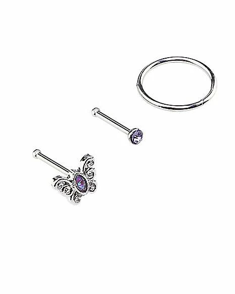 Outlet 🧨 Multi-Pack Butterfly Bone and Hoop Nose Rings 3 Pack - 20 Gauge 🥰 5 Outlet 🧨 Multi-Pack Butterfly Bone and Hoop Nose Rings 3 Pack - 20 Gauge 🥰 - Image 3