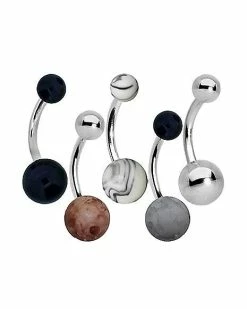 Hot Sale 👍 Multi-Pack Acrylic Marble Bead Banana Belly Rings 5 Pack - 14 Gauge 😉