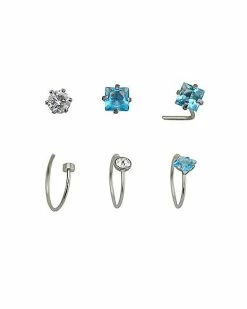Budget 🤩 Multi-Pack Square CZ Hoop and Bone Nose Rings 6 Pack – 22 Gauge 🔔