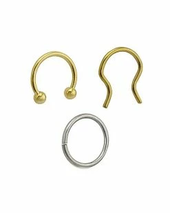 Best Pirce ❤️ Multi-Pack Hoop and Horseshoe Nose Rings 3 Pack - 16 Gauge 🥰 -Playboy Shop 03732914 b