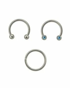 Best reviews of 🧨 Multi-Pack Blue CZ Titanium Horseshoe and Hoop Nose Rings 3 Pack - 16 Gauge 💯