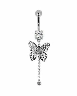 Buy 😍 CZ Butterfly Dangle Belly Ring - 14 Gauge 😍