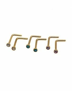 Hot Sale 😉 Multi-Pack CZ Blue and Purple L-Bend Nose Rings 6 Pack – 20 Gauge ⭐