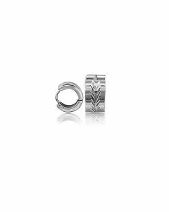 Coupon 🧨 Silvertone Chevron Etched Huggie Hoop Earring - 20 Gauge 💯