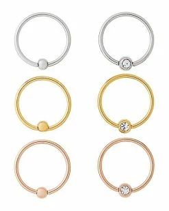 Hot Sale ❤️ Multi-Pack CZ Rose Gold Plated Hoop Nose Rings 6 Pack – 20 Gauge 👍