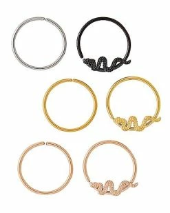 Coupon 🎉 Multi-Pack Snake Hoop Nose Rings 6 Pack – 20 Gauge 🧨