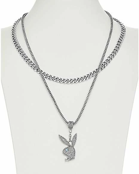Wholesale π Double Chain CZ Playboy Bunny Necklace π― 3 Wholesale π Double Chain CZ Playboy Bunny Necklace π―