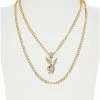 Outlet 💯 Goldtone Double Chain CZ Playboy Bunny Necklace 🥰 -Playboy Shop 03734639 a