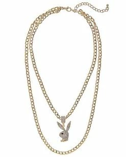 Outlet 💯 Goldtone Double Chain CZ Playboy Bunny Necklace 🥰 -Playboy Shop 03734639 b