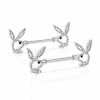 Deals ✨ Clear CZ Outline Playboy Bunny Nipple Barbells - 14 Gauge ✔️