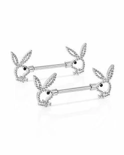 Deals ✨ Clear CZ Outline Playboy Bunny Nipple Barbells - 14 Gauge ✔️