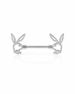 Deals ✨ Clear CZ Outline Playboy Bunny Nipple Barbells - 14 Gauge ✔️ -Playboy Shop 03735164 c