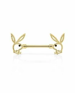 Budget 💯 Goldtone Clear CZ Outline Playboy Bunny Nipple Barbells - 14 Gauge 🤩 -Playboy Shop 03735172 b