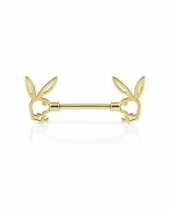 Budget 💯 Goldtone Clear CZ Outline Playboy Bunny Nipple Barbells - 14 Gauge 🤩 -Playboy Shop 03735172 c