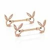 Discount 😉 Rose Goldtone Clear CZ Outline Playboy Bunny Nipple Barbells - 14 Gauge ⌛ -Playboy Shop 03735180 a