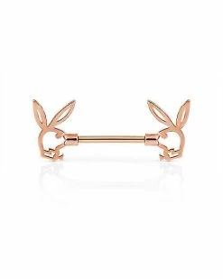 Discount 😉 Rose Goldtone Clear CZ Outline Playboy Bunny Nipple Barbells - 14 Gauge ⌛ -Playboy Shop 03735180 c
