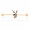 Hot Sale 🎉 Rose Goldtone Glitter Playboy Bunny Industrial Barbell - 14 Gauge ⌛ -Playboy Shop 03735206 a